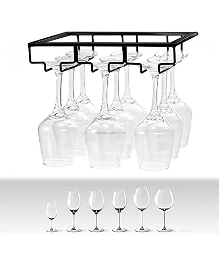 Wine Glass Rack Under Cabinet Stemware Wine Glass Holder Glasses Storage Hanger Metal Organizer for Bar Kitchen Black 3 Rows 1 Pack