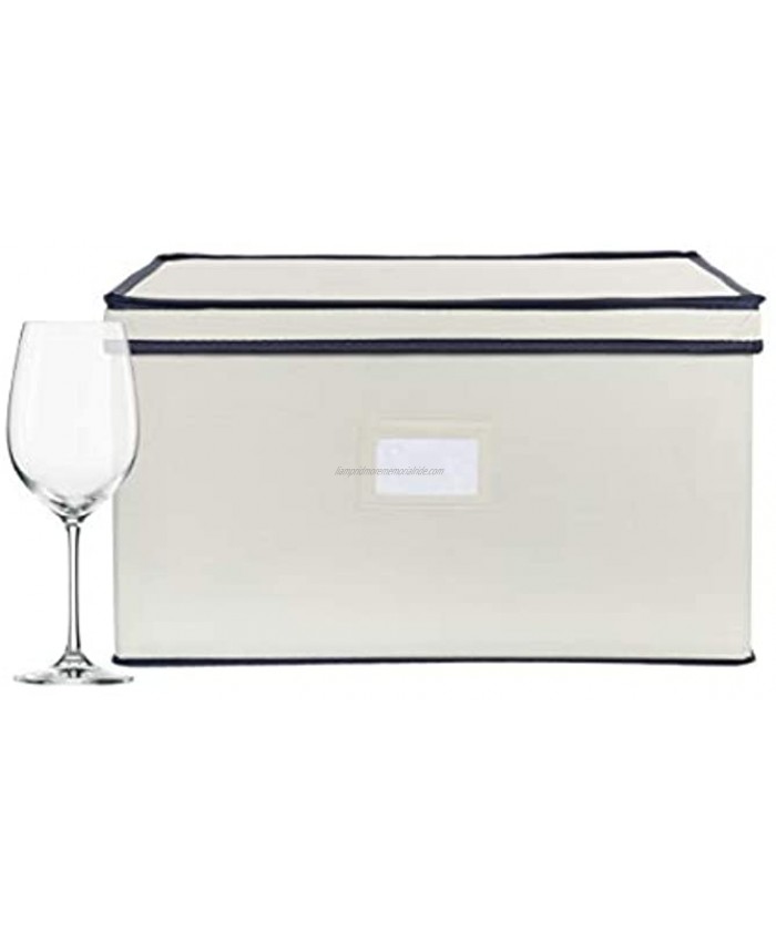 Chapman & Grand Wine Glass Storage Chest Protective Container Box with Lid for Stemware Light Beige-Navy