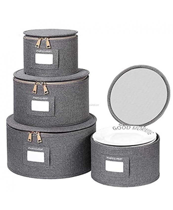IPARTS EXPERT China Storage Set 4-Piece Set for Dinnerware Storage and Transport Protects Dishes Felt Plate Dividers Included Grey Plates Only