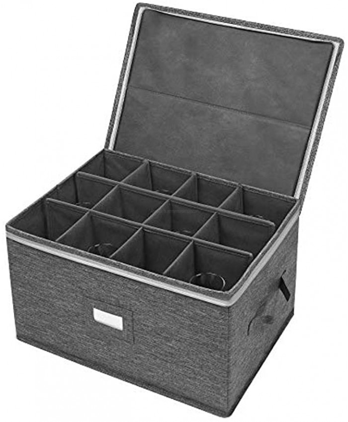 Wine Glass Storage Box Container with Divider Moving Boxes for Wine Glasses Case with Lid and Handles Holds 12 Red or White Wine Glasses Hard Shell and Stackable Grey
