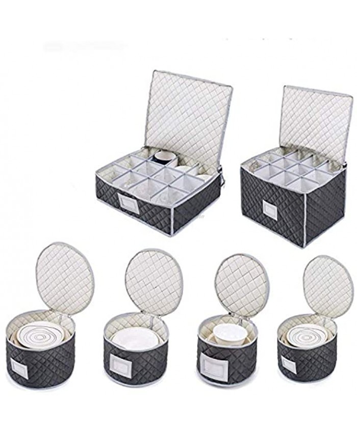 Woffit Fine China Storage Containers Quilted Dinnerware Stemware Set for Moving Boxes for Packing Dishes & Glasses 48 Felt Protectors for Plates or Glassware w  Easy Labelling