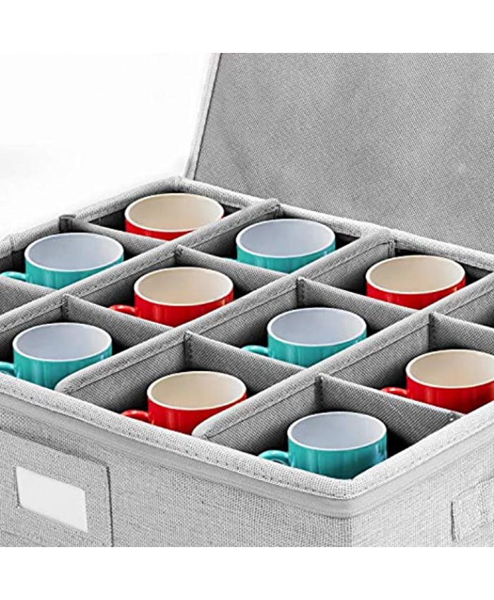 YOO Cups Storage Box with dividers,Protects for Coffee Mugs and Tea Cups 12,Hard Shelled Mug Storage Box with dividers in.Di&in.WE