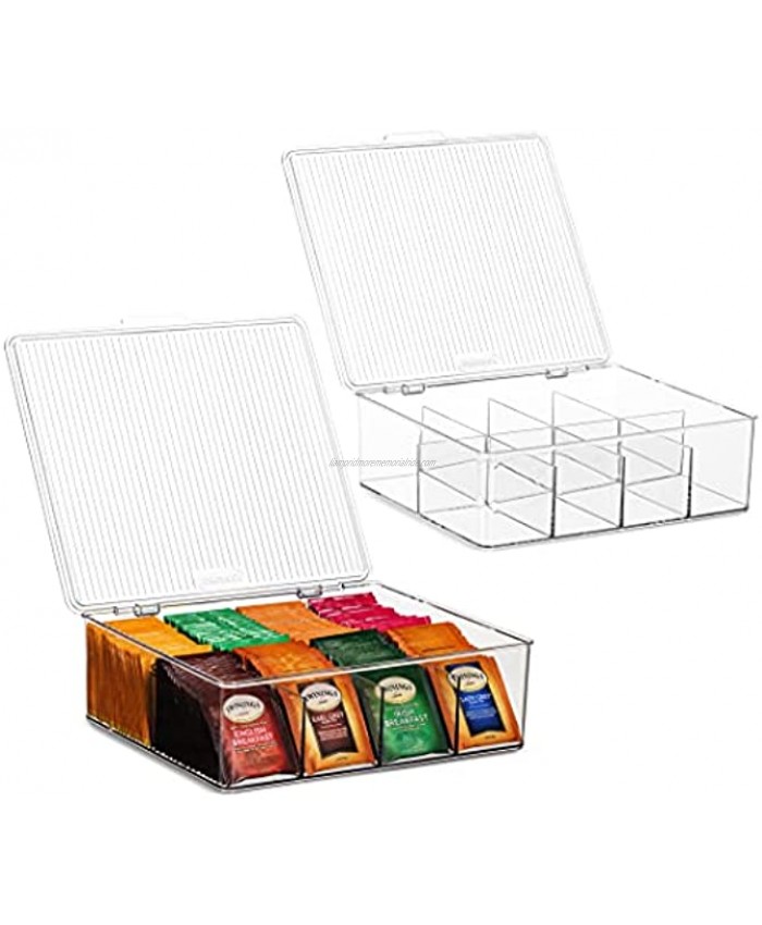 2 Pack Large Stackable Plastic Tea Bag Organizer Storage Bin Box for Kitchen Cabinets Countertops Pantry Holds Beverage Bags Cups Pods Packets Condiment Accessories Holder