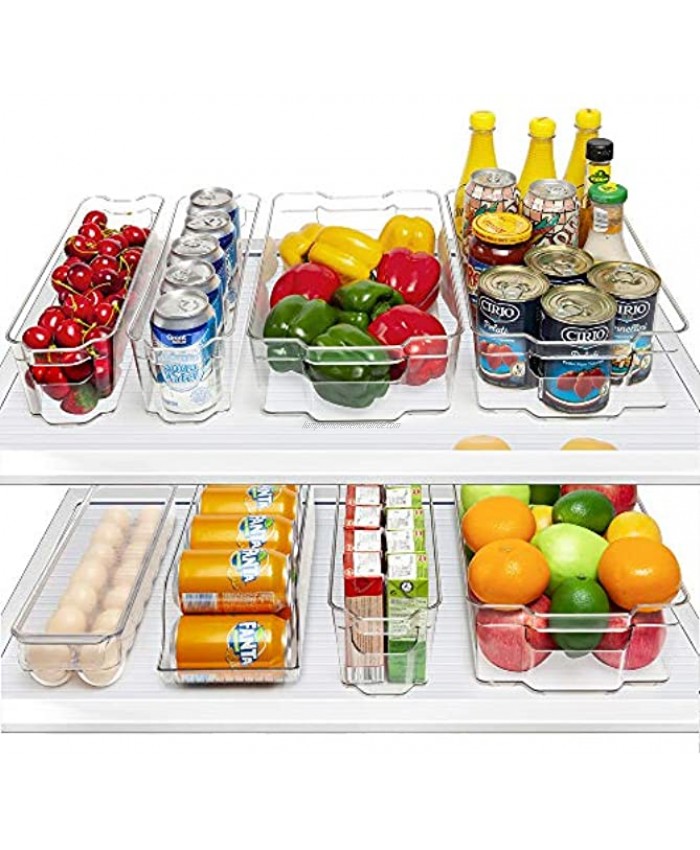 HOOJO Fridge Organizer Bins Set of 8 Plastic Refrigerator Pantry Organizers for Freezer and Pantry Kitchen Cabinets BPA-Free Clear