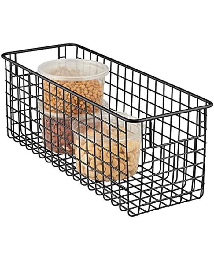 mDesign Narrow Farmhouse Decor Metal Wire Food Storage Organizer Bin Basket with Handles for Kitchen Cabinets Pantry Bathroom Laundry Room Closets Garage 16 x 6 x 6 Matte Black