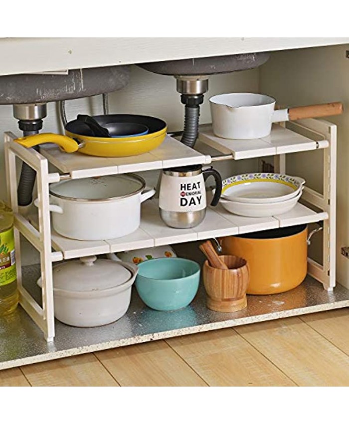 OBOR Expandable Under Sink Organizer 2 Tier Multifunctional Storage Rack with Removable Shelves and Steel Pipes for Kitchen Bathroom and Garden