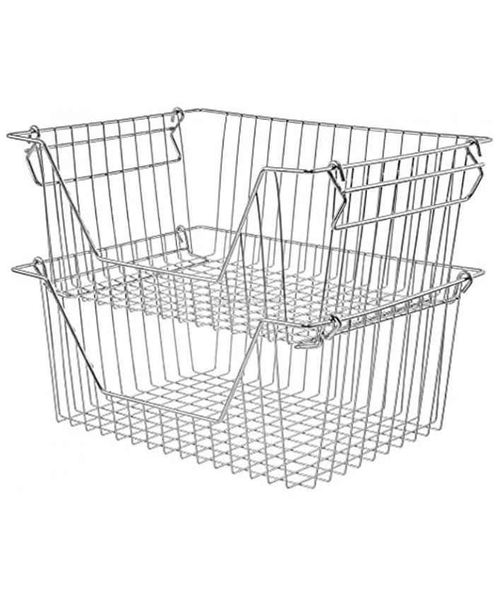 Slideep 14'' Large Stackable Storage Baskets Cabinet Organizer Sturdy Metal Wire Pantry Freezer Bin for Pantry Home Bathroom Kitchen Organization 2 Packs