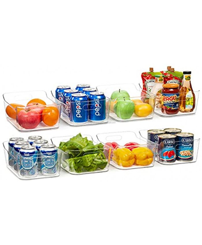 Vtopmart Refrigerator Organizer Bins 8 Pack Clear Small Plastic Fridge Organizer with Handle for Freezer Cabinet Cupboard Kitchen Pantry Organization and Storage BPA Free 9.5 Long