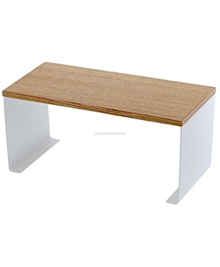 Yamazaki Home Wood-Top Stackable Kitchen Rack-Modern Counter Shelf Organizer White