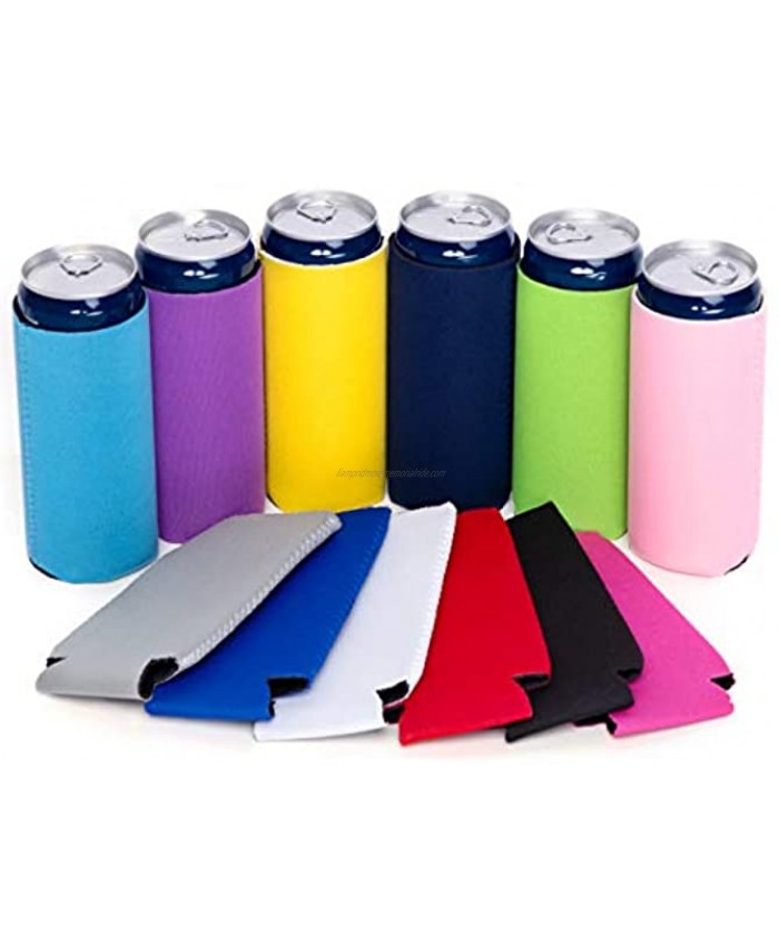 12 Pcs Slim Can Coolers 12 oz Plain Bulk Collapsible Soda Cover Coolies DIY Personalized Sublimation Sleeves for Weddings Bachelorette Parties