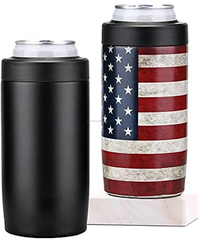 2 Pack Slim Can Cooler 4-in-1 Can Insulator for 12 Oz Beer & Soda Double Wall Stainless Steel Can Sleeves Keep Your Beverages Cold