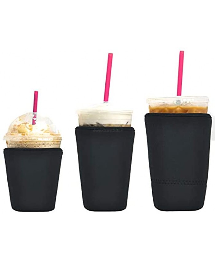 3 Pack Iced Coffee Sleeves Reusable Neoprene Iced Coffee Cup Sleeves Insulator Sleeve for Cold Beverages Cold Drink Cup Holder for Starbucks CoffeeBlack 3 Pack with S M L
