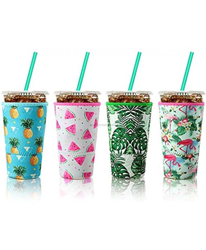 4 Pieces Reusable Coffee Sleeve Cup Insulator for Cold Drinks Beverages and Neoprene Holder for Most Coffee 30-32 oz Large