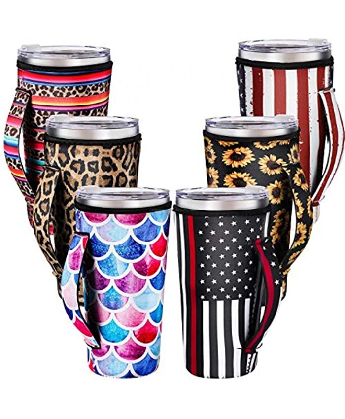 6 Pieces Reusable Coffee Sleeve Insulator Cup Sleeve Neoprene Cup Cover Holder Insulator Sleeve Drinks Sleeve Holder with Handle for 30 oz Cold and Hot Beverages Basic Style