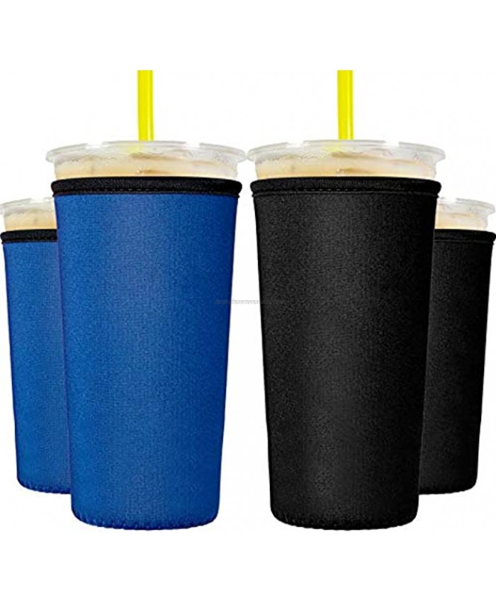 8 Pieces Reusable Coffee Cup Sleeve Neoprene Cup Cover Drink Insulator Sleeves 2 Sizes Insulated Sleeves Drinks Holder for 22 oz to 32 oz Cold Hot Drink Beverages Cup Bottle Black and Blue