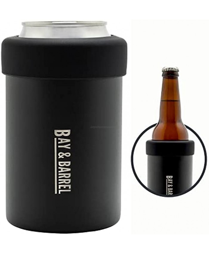Bay & Barrel Stainless Steel Can and Bottle Cooler Insulated Can Cooler for 12 oz Drinks Beer Can Holder Keeps Your Drink Ice Cold for Hours Black