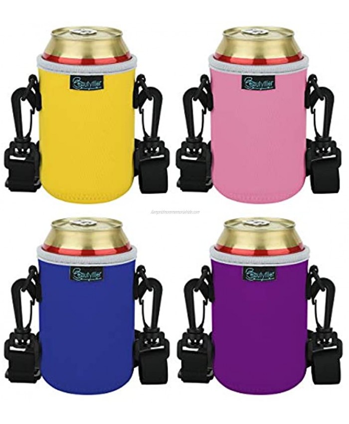 Beautyflier Neoprene Can Sleeve with Adjustable Shoulder Strap Insulator Carrier Holder for 12 Ounce Energy Drink Beverage Beer Can standard 12 oz can sleeve,4pcs