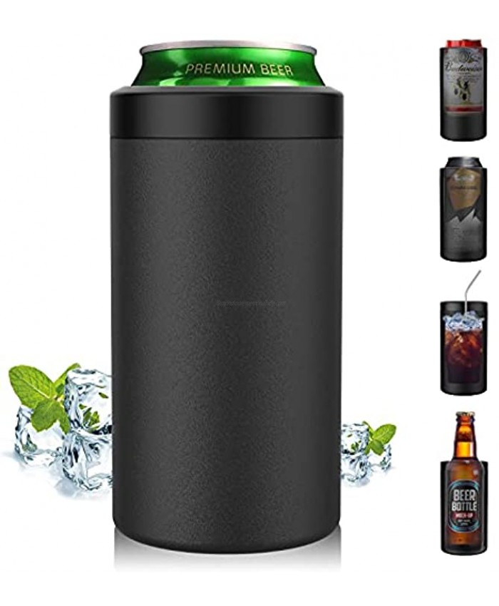 Can Cooler 4-IN-1 Slim Can Cooler Double Walled Insulated Stainless Steel Slim Can Cooler for 12 Oz Standard Can Tall Slim Can Beer Bottles As Drink Cup