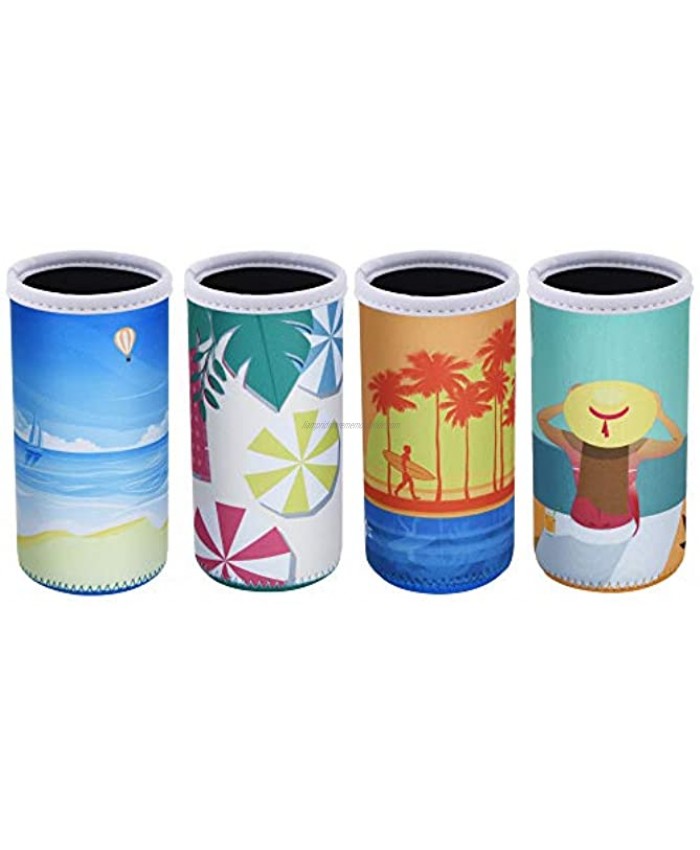 CM Pack of 4 Soft Neoprene Slim Can Sleeves Insulators Slim Can Covers for 12 Fluid Ounce Energy Drink & Beer Cans