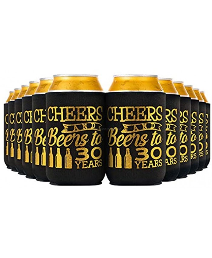 Crisky 30th Birthday Beer Sleeve,Cheers and Beers to 30 Years Birthday Decoration Party Favor Can Covers 12-Ounce Neoprene Coolers for Soda Beer Can Beverage 24 Pcs