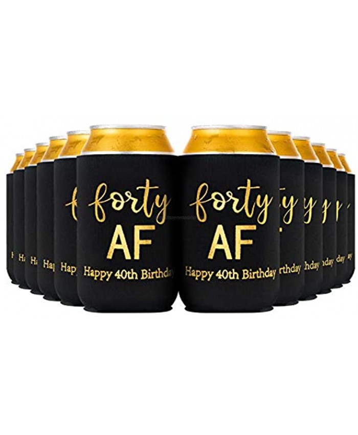 Crisky Forty Can Cooler 40th Birthday Decorations Beer Sleeve Party Favor Can Covers with Insulated Covers 12-Ounce Neoprene Coolers for Soda Beer Can Beverage 12 Black Gold