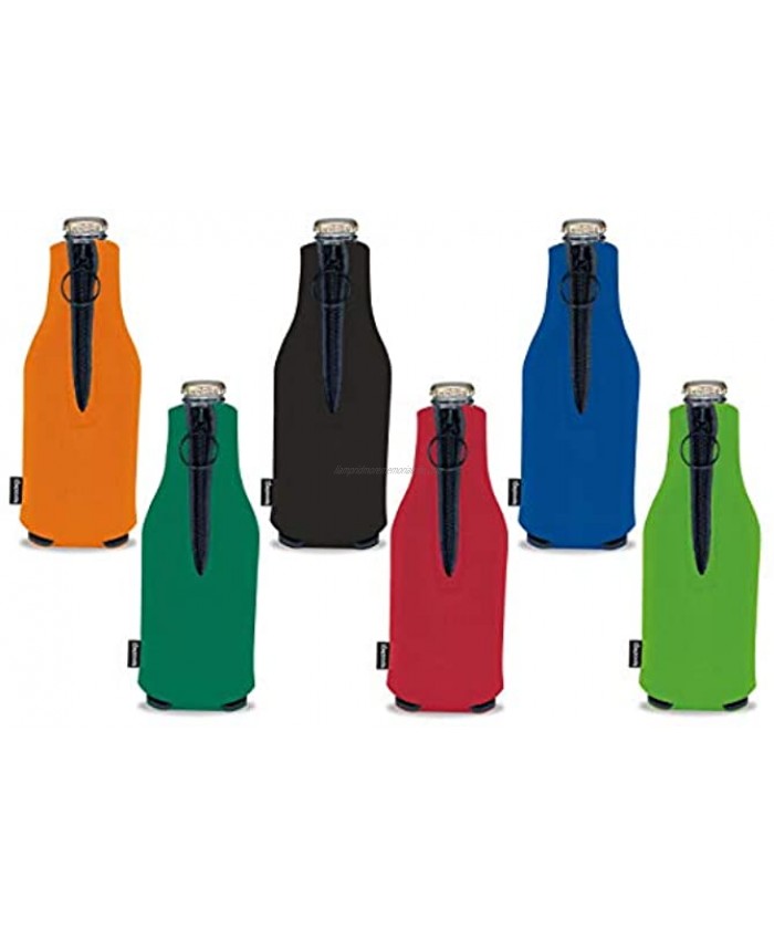 KOOZIE Beer Bottle Cooler with Zipper 6 Pack Insulated Zip Up Jacket for 12 oz Bottles | Collapsible Blank Bulk Sleeves | Customize for Events Weddings Parties | Assorted Colors