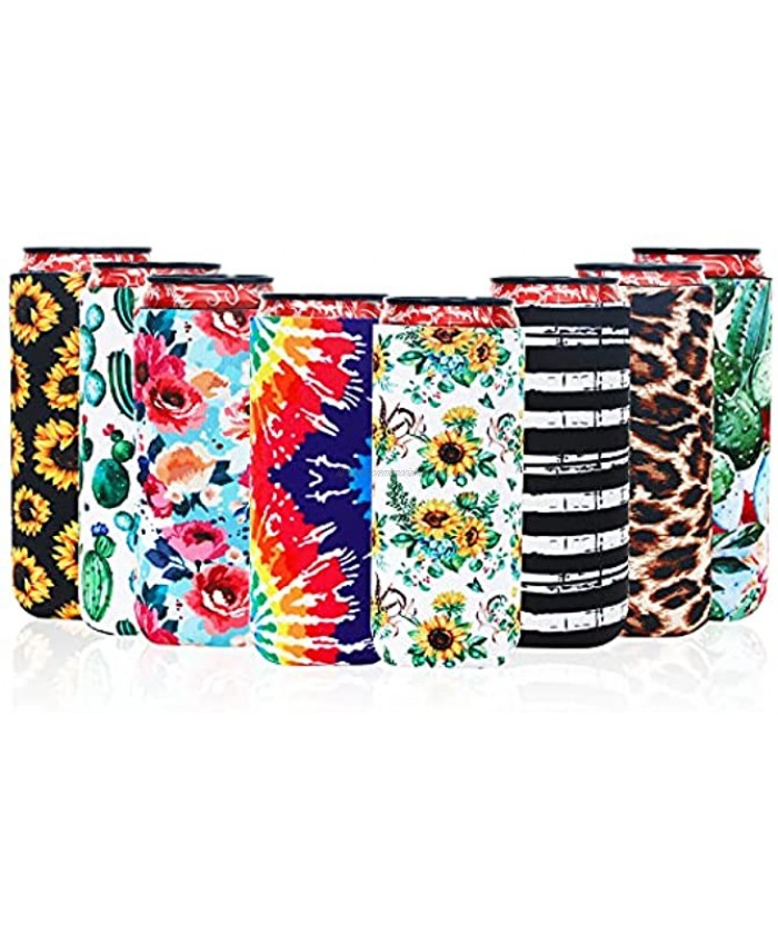LYDTICK 8 Pcs Slim Can Coolers Sleeves For 12oz Slim Beer & Hard Soda,Tall Skinny Can Cooler Holder Colorful Neoprene Bottle Insulator Perfect For Parties,Fathers Day Gift