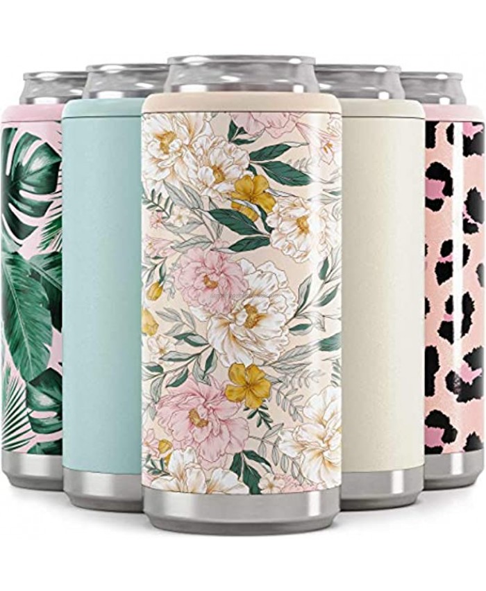 Maars Skinny Can Cooler for Slim Beer & Hard Seltzer | Stainless Steel 12oz Sleeve Double Wall Vacuum Insulated Drink Holder Blush Floral