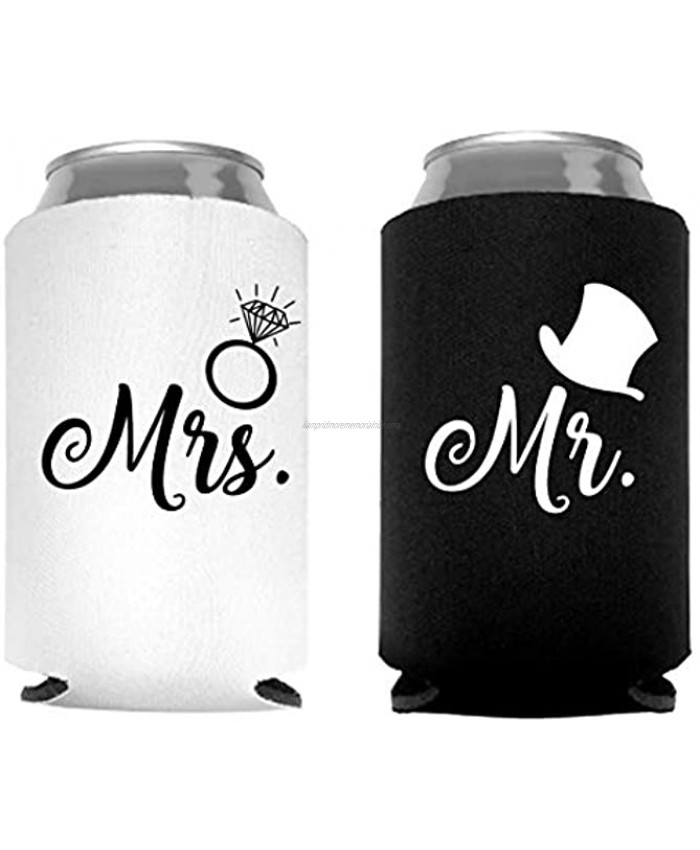 Mr. and Mrs. Can Coolers Set of 2 1 White and 1 Black Beer Can Coolies Cute Wedding Gifts Novelty Can Cooler Perfect Engagement or Anniversary Gift Bridal Shower Gift
