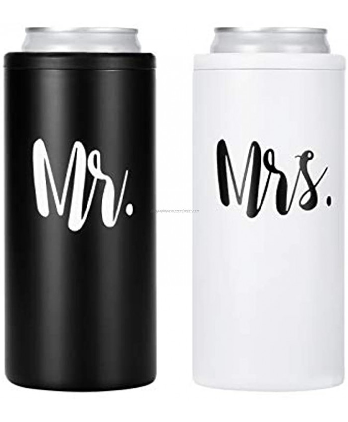 Mr and Mrs Skinny Can Set Wedding Can Cooler for 12 Oz Slim Beer Cans Stainless Steel Insulated Slim Can Cooler for Newlyweds Couples Wedding Gifts for Bridal Showers Engagement Anniversary