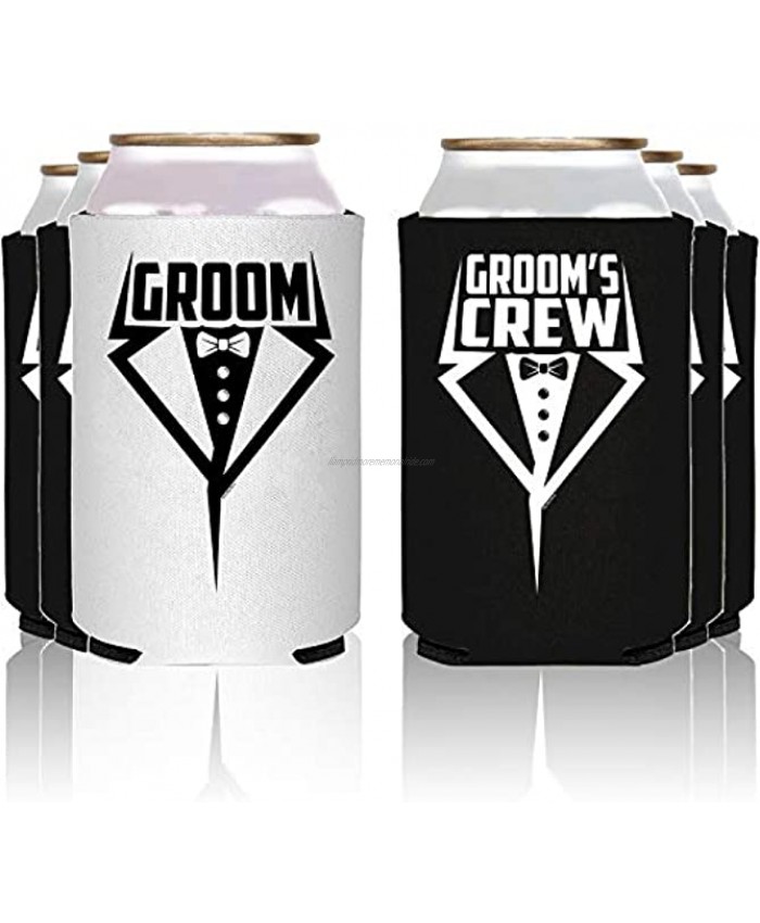 NeeNoNex Groom and Groom's Crew Tuxedo Insulated Can Coolie Coolers 12 G + Groom's Crew Tux