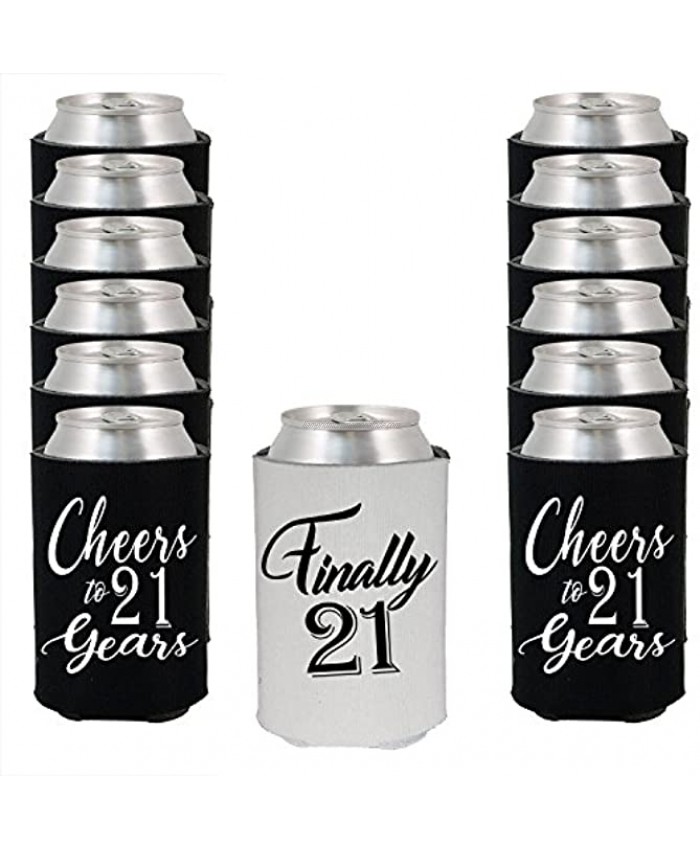 Shop4Ever Finally 21 ~ Cheers to 21 Years Can Coolie ~ 21st Birthday Party Beer Can Sleeve Coolers ~ Black 13