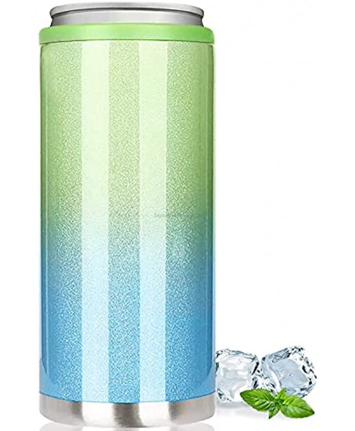 Skinny Can Cooler for Slim Beer & Hard Seltzer Beverages and Soda | 12oz Slim Cans | Stainless Steel Double Wall Vacuum Insulated Drink Holder Blue-Green Gradient