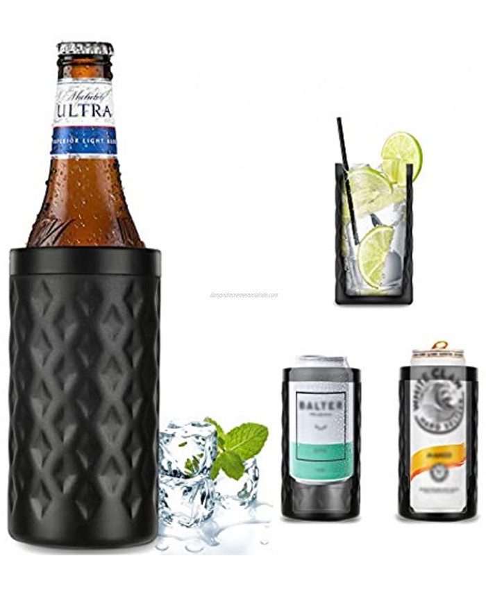 Slim Can Cooler 4-in-1 Insulated Can Cooler Double Walled Stainless Steel Beer Coolers for 12oz Bottles and Cans Slim Cans Beer Bottles as A Pint Glass