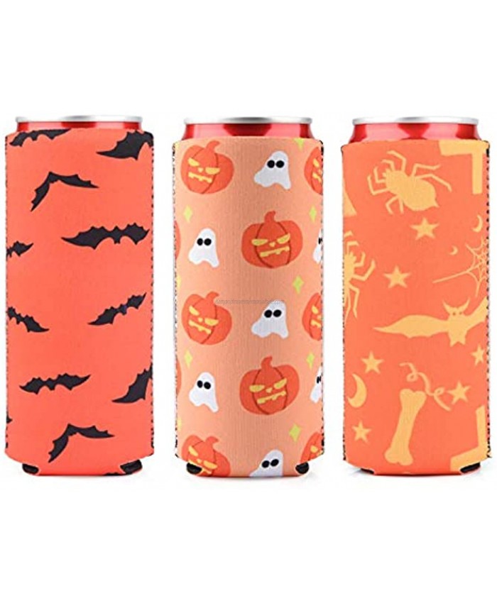 Slim Can Cooler for Halloween,Neoprene Can Cooler Sleeves Fits for 12oz Tall Skinny Cans like White Claw Truly,Red Bull,Spiked Seltzer,Michelob Ultra and Beer Beverage Holders Hugger Huggie Insulator