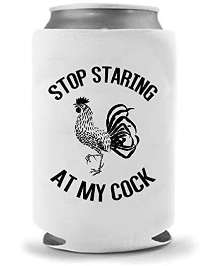 Stop Staring At My Rooster Joke | Funny Novelty Neoprene Can Cooler Beverage Huggie Hugger | Beer Beverage Holder Beer Gifts Home Quality Can Cooler 1