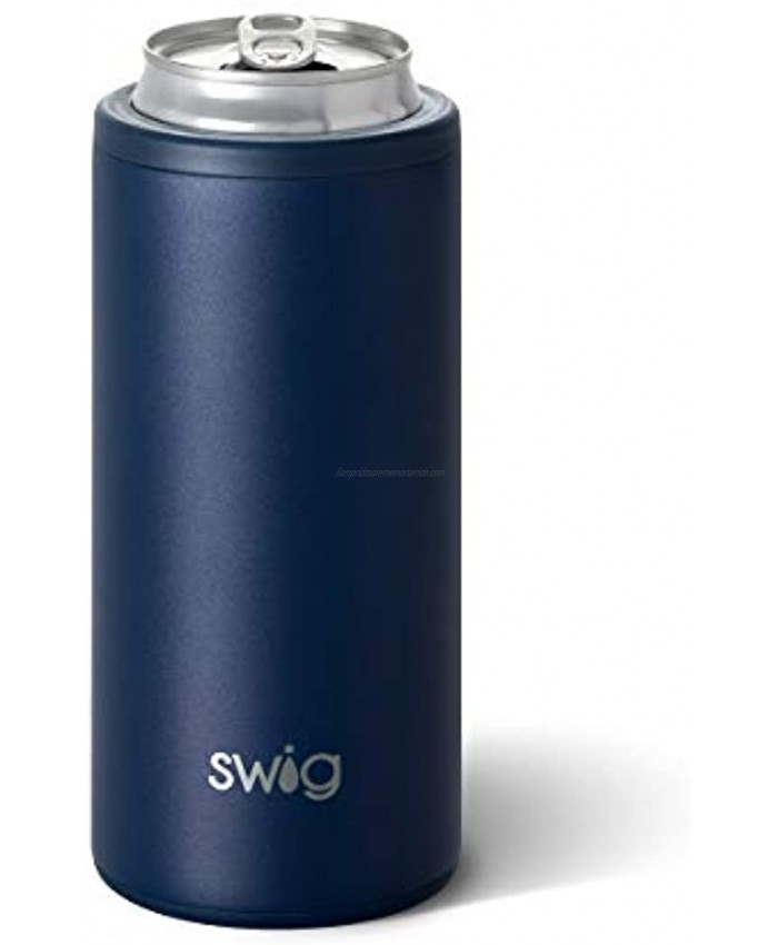Swig Life Skinny Can Cooler Stainless Steel Dishwasher Safe Triple Insulated Slim Can Sleeve for Beer & Hard Seltzers in 12oz Tall Skinny Cans in Matte Navy