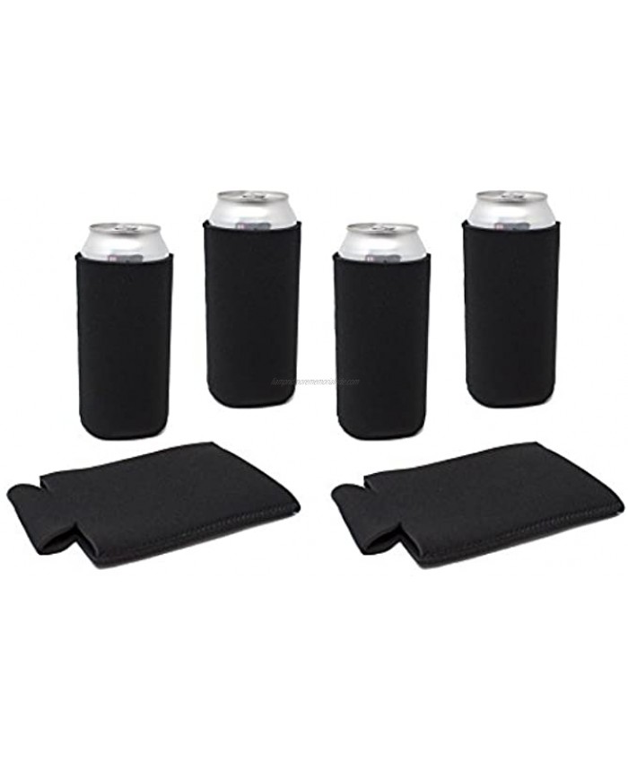 TahoeBay 16oz Can Sleeves 6-Pack Neoprene Beer Coolies Blank Tall Energy Drink Coolers Compatible with 16 Ounce Cans Black