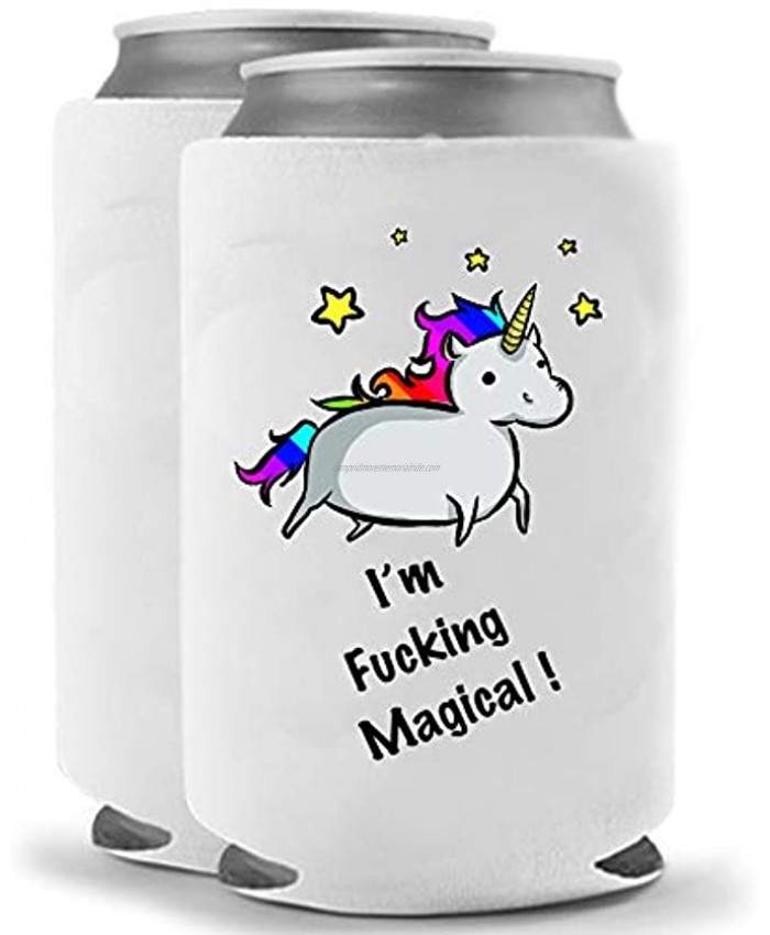 Unicorn Coolie I am Magical | Funny Novelty Can Cooler Coolie Huggie Set of two 2 | Beer Beverage Holder Craft Beer Gifts | Quality Neoprene Insulated Can Cooler