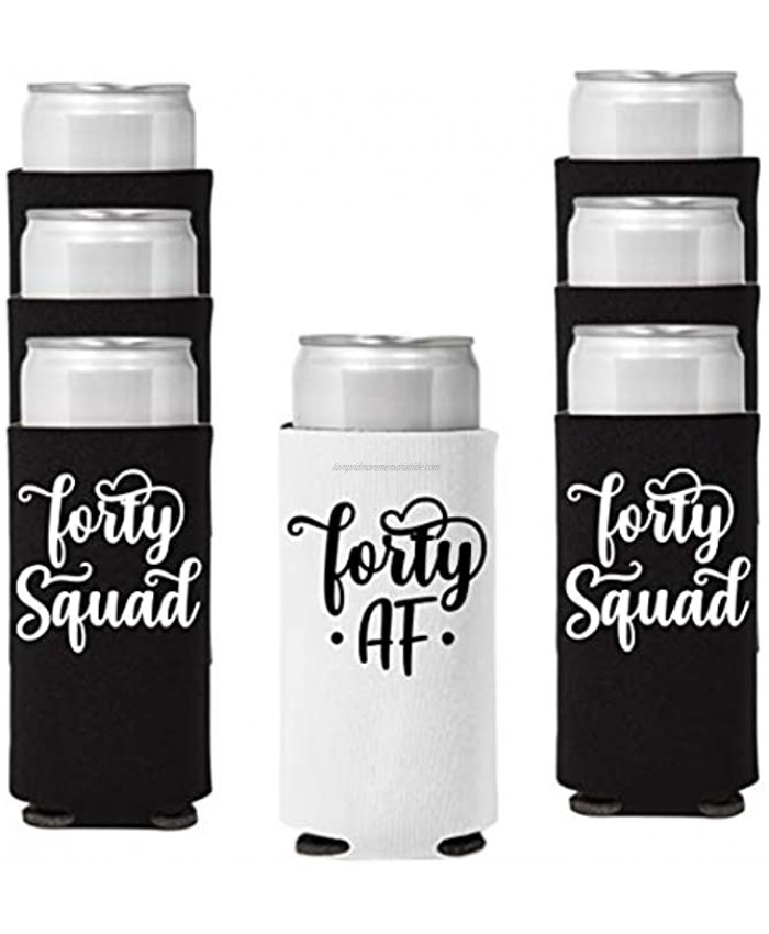 Veracco Fourty AF Fouty Squad 40 Years Slim Can Coolie Holder 40th Birthday Gift Forty Squad and Fabulous Party Favors Decorations Black White 12
