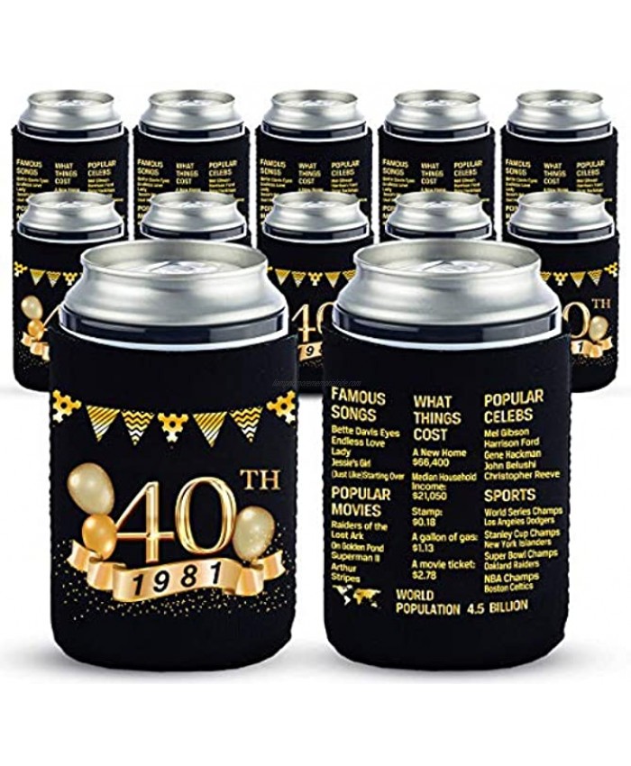 Yangmics 40th Birthday Can Cooler Sleeves Pack of 12-1981 Sign 40th Birthday Party Supplies 40th Anniversary Decorations Black and Gold Fortieth Birthday Cup Coolers