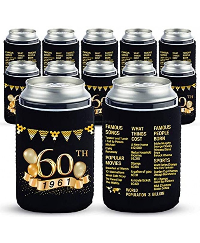 Yangmics 60th Birthday Can Cooler Sleeves Pack of 12-1961 Sign -60th Anniversary Decorations Dirty 60th Birthday Party Supplies Black and Gold Sixtieth Birthday Cup Coolers