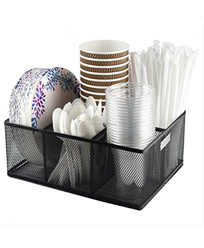 Eltow Cutlery Utensil Holder Organizer Caddy with 5 Slots for Cups Forks Spoons 7 Plates Napkins Condiments and More Mesh Holder is Excellent for Silverware Organization Home Kitchen Décor