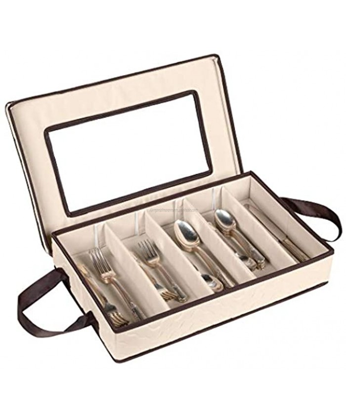 Flatware Storage Case Tableware Utensil Chest Durable 5 Compartment Silverware Container with Removable Lid and Easy to Carry Handles Large Capacity Keeps Your Cutlery Organized and Protected