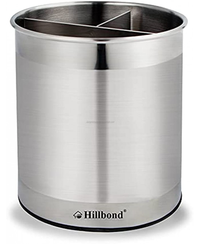 Hillbond Stainless Steel Utensil Holder with Removable Divider for Easy Clean 360° Rotating Kitchen Utensil Crocks with Weighted Base for No Tipping Over Utensil Caddy Organizer Extra Large