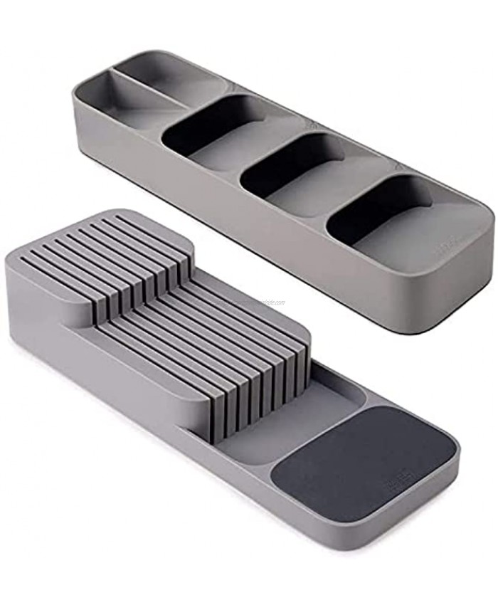 Kitchen Drawer Organizer Tray,Knives Block & Cutlery Organizer Set of 2 for Cutlery Spoon Knives,Fork Storage,GrayLarge Cutlery and Knife Set