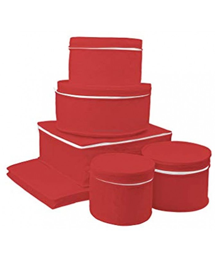 LAMINET 6 Piece Quilted Dinnerware Storage Starter Set Includes 4 Plate Cases 1 Cup Case & Platter Case RED