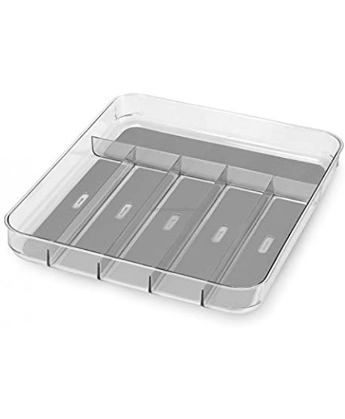 madesmart Silverware Tray Large | Light Grey | Clear Soft Grip Collection | 6-compartment | Soft-grip Lining | Non-slip Feet | BPA-free