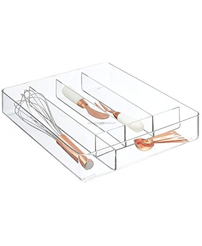 mDesign Plastic Kitchen Cabinet Drawer Storage Organizer Tray for Storing Organizing Cutlery Spoons Cooking Utensils Gadgets 5 Divided Compartments Clear