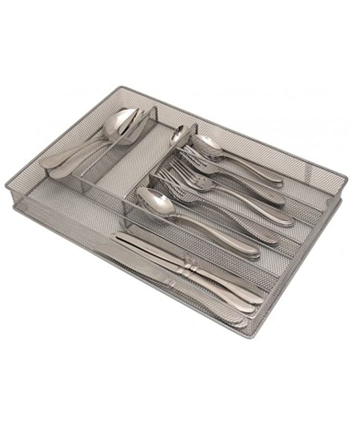 Mesh Large Cutlery Tray with Foam Feet 6 Compartments Kitchen Organization Silverware Storage Utensil Flatware Tray